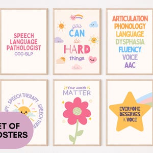 Speech Therapy Room Decor: Playful SLP Posters, Set of 6 (Digital Prints)