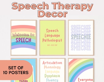 Speech Therapy Room Decor: Bright SLP Posters, Set of 10 (Digital Prints)