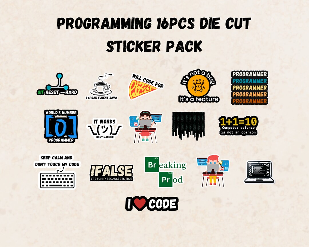 Programming Sticker Pack - 16 Handmade, Die Cut Decals, for Software ...