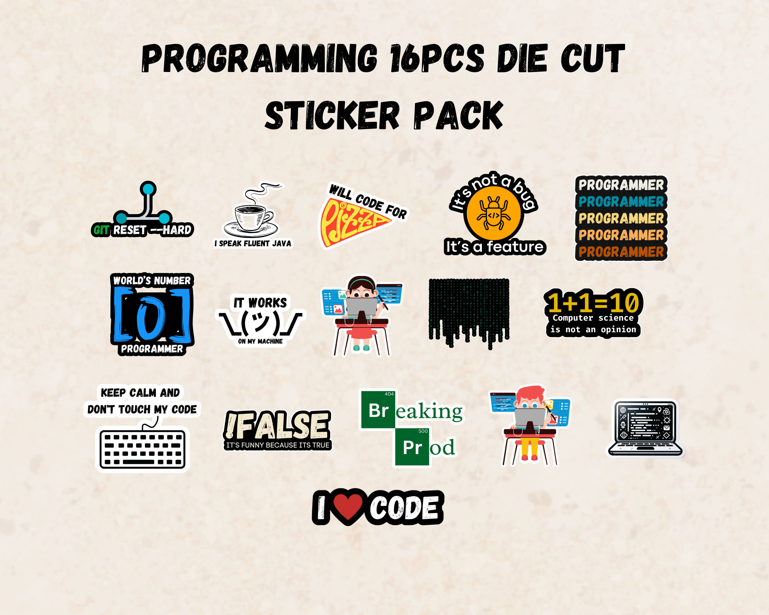 Programming Sticker Pack - 16 Handmade, Die Cut Decals, for Software ...