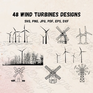 Wind Turbine SVG, Wind Mills SVG, Clip Art, 48 Unique and Creative High Quality Clip Art Designs for Printables and More