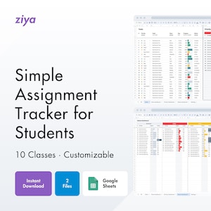 Student Assignment Tracker for Google Sheets, College Students, High School Student, Class Academic Planning Template for Homework Tracking
