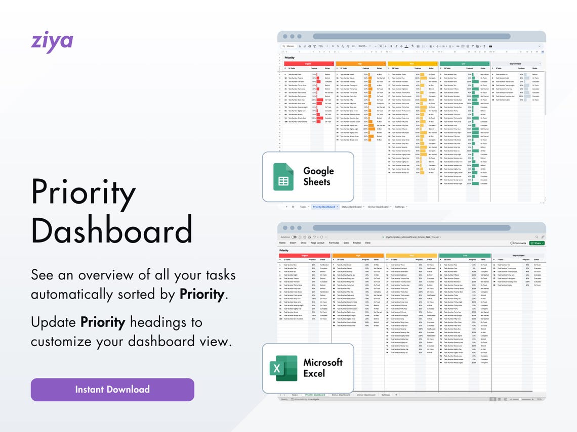 Task Tracker Template, MS Excel, Google Sheets (digital Download) - Etsy