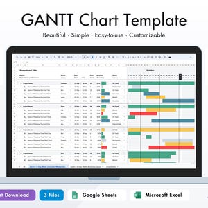 Eenvoudig Gantt-diagram Google Spreadsheets, Microsoft Excel, 7-daagse week, 5-daagse week, werkdagen, projectplanner, taaktracker voor bedrijven