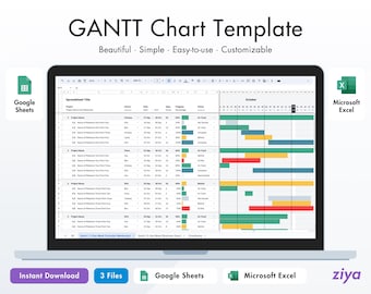 Simple Gantt Chart Google Sheets, Microsoft Excel, 7-Day Week, 5-Day Week,  Business Days, Project Planner, Task Tracker for Business