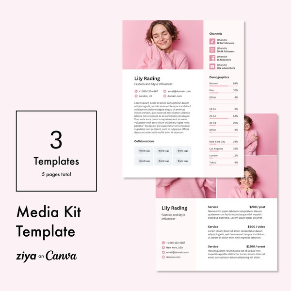 Media Kit Canva Template | Instagram Media Kit | Influencer Rate Sheet Template | Blogger Press Kit | Facebook Tiktok Instagram Youtube