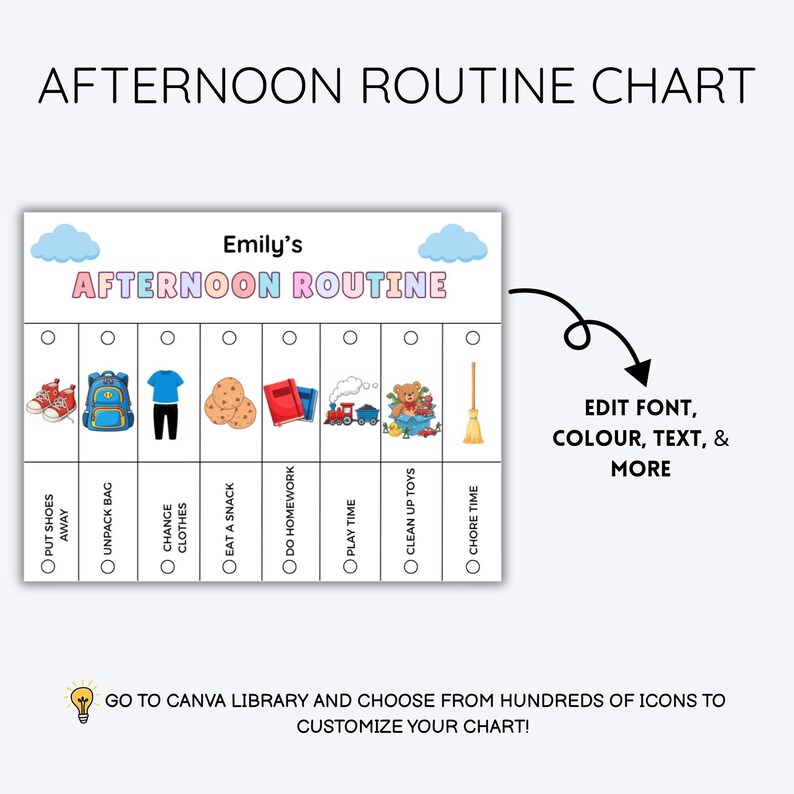 Kids Daily Routine Chart, Editable Visual Schedule (PDF) - Etsy