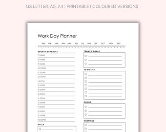 Work Day Planner, Printable Schedule Organizer (PDF)