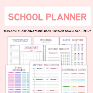 Printable 2025-2026 School Planner | School Calendar | School Checklist | Chore Charts For Kids | Homeschool Planner | Daily Planner
