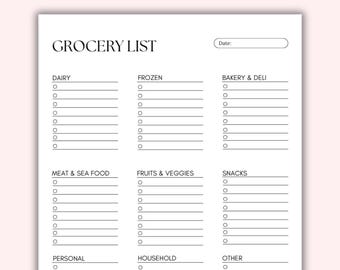 Printable Grocery List Template, Food Shopping Planner (PDF)