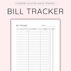 Bill Tracker, Rechnungsorganisator, Rechnungsplaner, Budget Tracker, Zahlungslog, Haushaltsplaner, Sofort Download, druckbare Checkliste für Zahlungen