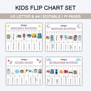 Kids Flip Routine Chart Editable Printable kids routine chart printable kids daily routine checklist visual schedule flip chart routine