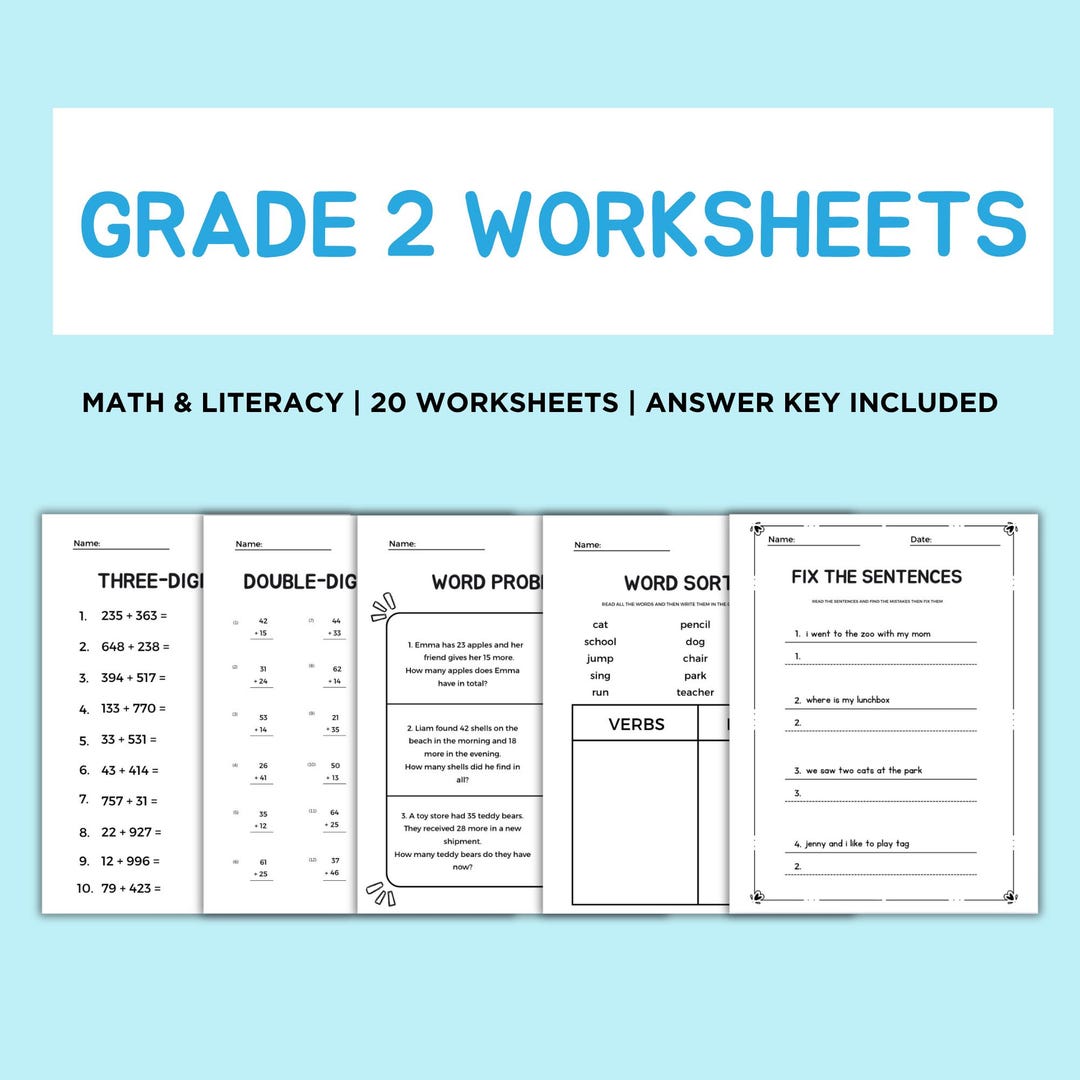 Second Grade Summer Review Worksheets, 2nd Grade Reading and Math ...