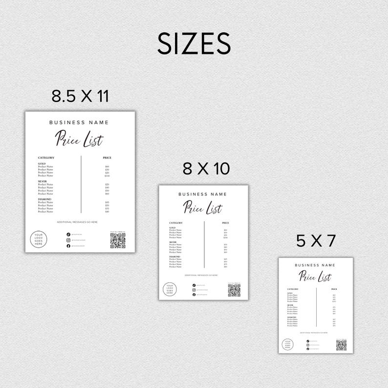 Editable Price List Template, Canva Price Menu, Small Business Pricing ...