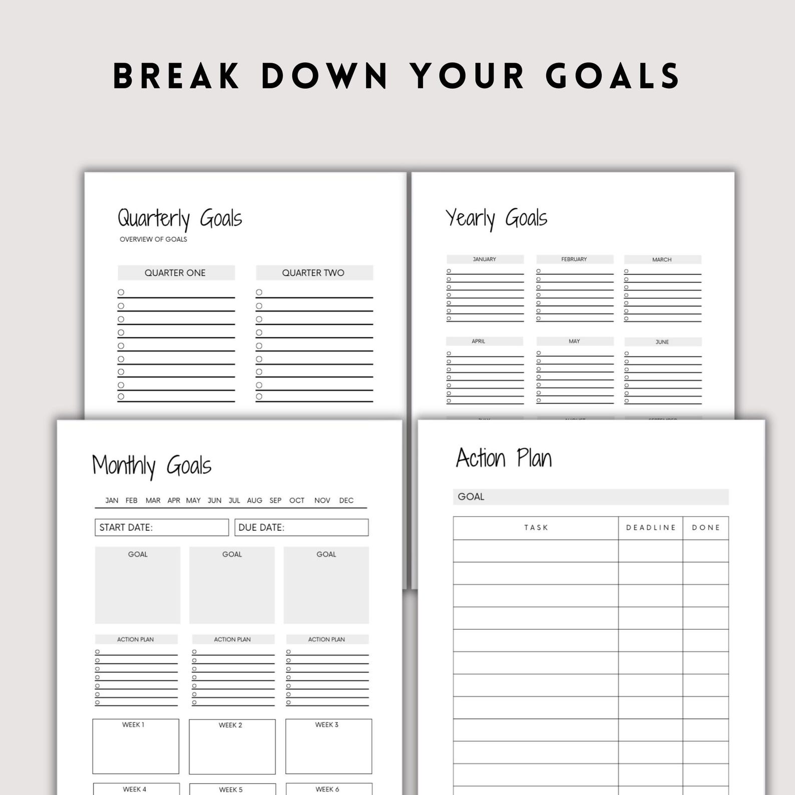 Printable Goal Planner Bundle Goal Printable Goal Setting Planner Daily ...