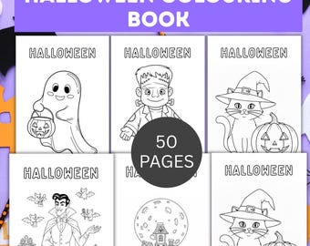 Halloween Coloring Book for Kids, Printable Halloween Colouring Pages PDF, Spooky Activity Book, Digital Download 50 Pages Toddler Crafts