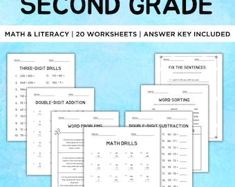 2nd Grade Math & Reading Review | Summer Learning Worksheets (Digital Download)