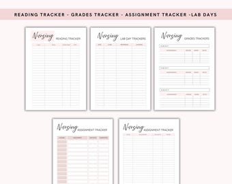 Nursing School Productivity Templates, Study Tracker, Assignments, Grades, Readings
