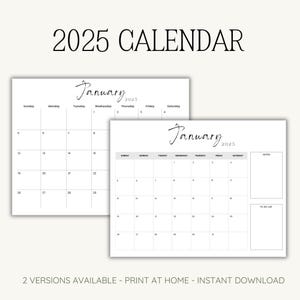 calendar monthly calendar 2025 calendar printable calendar planner printable, wall calendar  printable Sunday & Monday Start 2025 digital