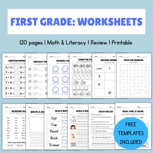 First Grade Summer Review Worksheets - First Grade Worksheets - Literacy - Back to School - First Grade Summer Workbook - Instant Download