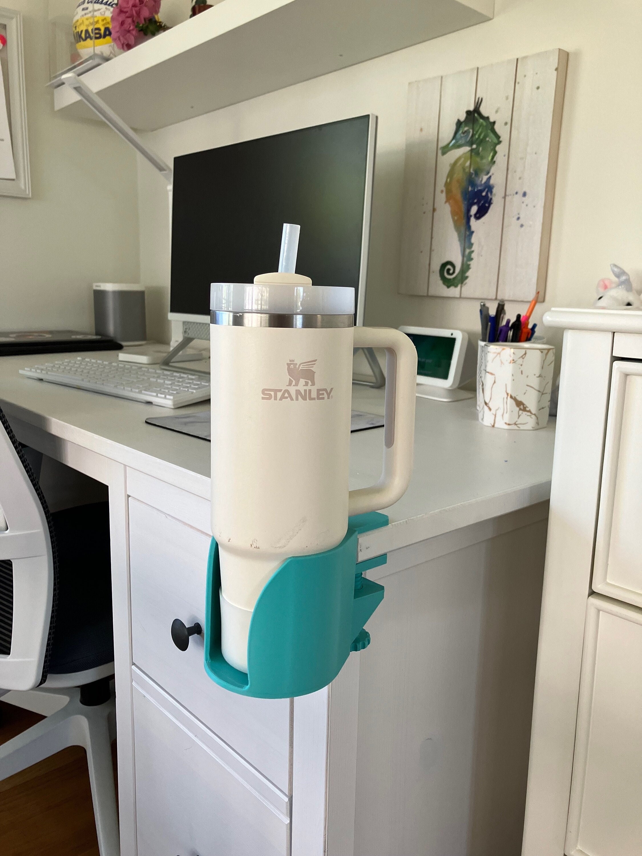 Below Desk Cup Holder- Will Save Your Computer! - cupholder - drink - holder - Stanley - 3d printed - stanley holder - desk cup holder