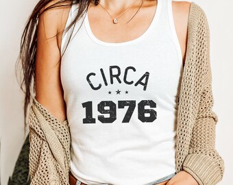 Débardeur Femme "1976" 50ème Anniversaire - Design Vintage Cassette Rétro, Cadeau Anniversaire 50 Ans