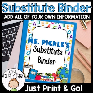 Substitute Teacher Binder, Editable Lesson Plan Template
