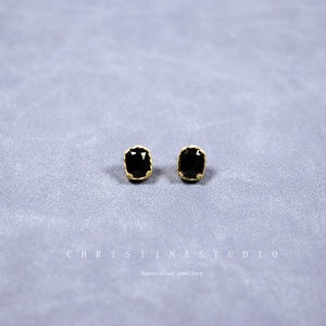 Black Onyx Gold Earrings Gold Studs Sterling Silver Black Stone Earrings Gift for Her Vintage Gold Earrings
