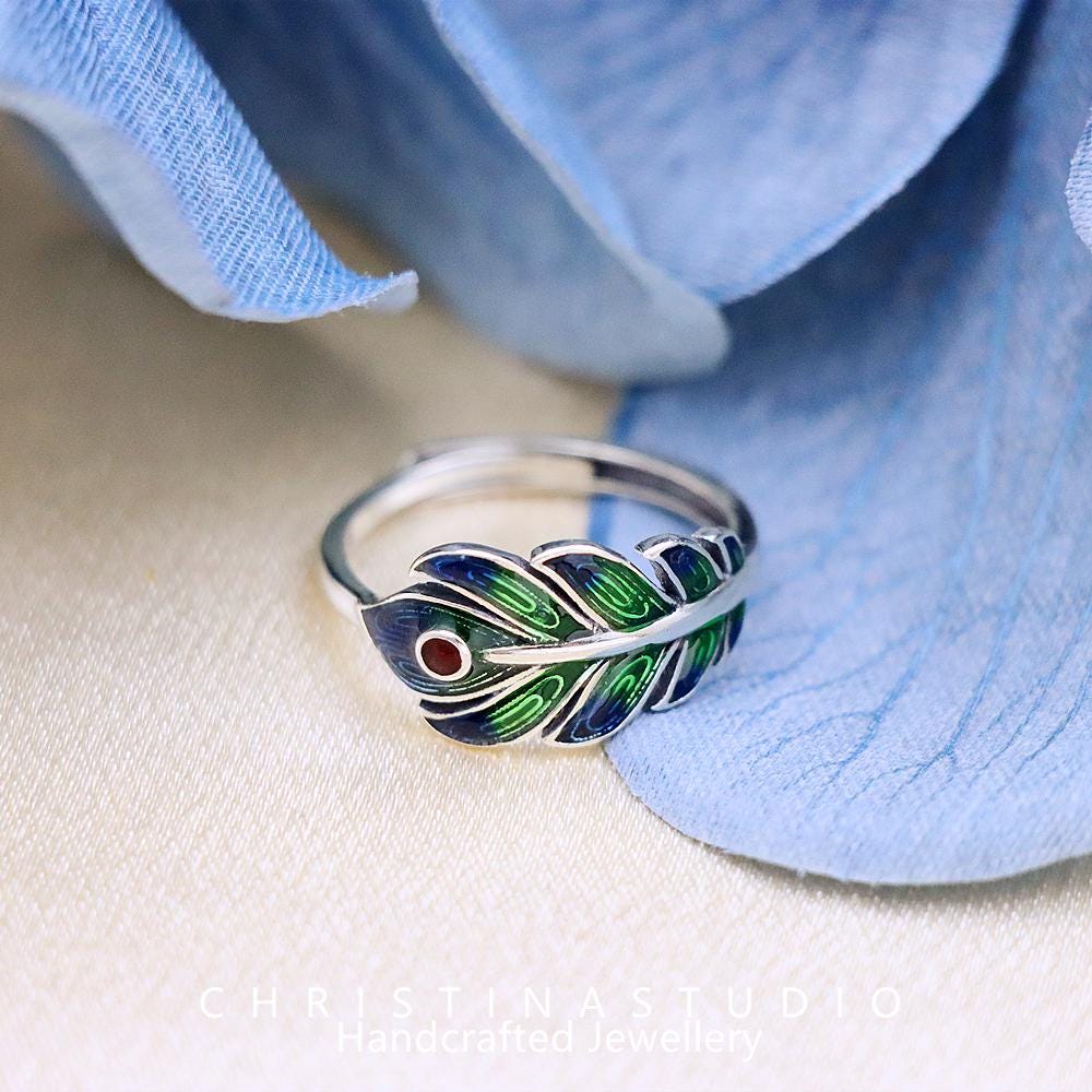 S925 Sterling Silver Vintage Resin-coated Colorful Peacock