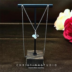 Sterling Silver Butterfly Necklace for Women with White Mother of Pearl Necklace