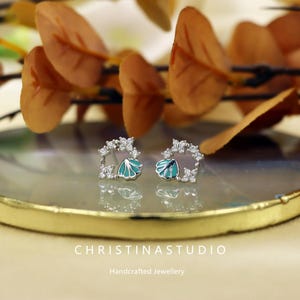 S925 Sterling Silber Muschel Blumenkranz Ohrstecker für Frauen Mode Blumen Schmuck Geschenk Elegante Blumen Ohrringe