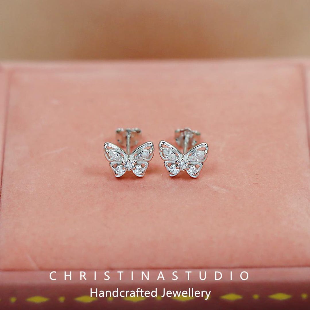 Sterling Silver Small Butterfly Stud Earrings for Women - Etsy