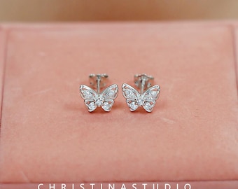 Sterling Silver Small Butterfly Stud Earrings for Women