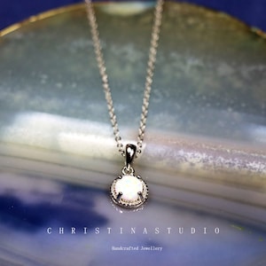 Simple Opal Necklace, Sterling Silver Necklace, Dainty Opal Necklace, Fire Opal Pendant Necklace