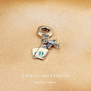 S925 Silver Necklace Accessory Pendant in Airplane - Luggage - Travel Shape, Fit Pandora