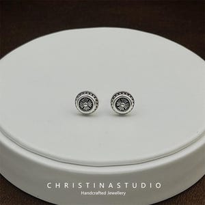 925 Sterling Silver Gothic Cross Flower Earrings for Women - Punk Vintage Round Studs Earrings