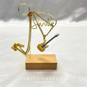 Titanium Steel Guitar Pendant Necklace for Men - Unique Musical Instrument Jewelry