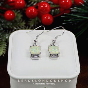 Opal Trendy Women&#39;s White Simple Opal Earrings, Elegant Opal Ear Studs