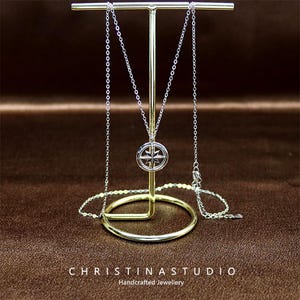 Eight-Pointed Star Compass Couple Necklace - Sterling Silver Geometric Cross Necklace, Halloween Gift