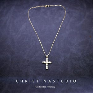 Silver Cross Necklace with Opal Cross Pendant
