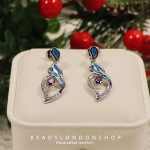 Blue Heart - shaped Stud Earrings, Simple Heart - shaped Opal Stud Earrings
