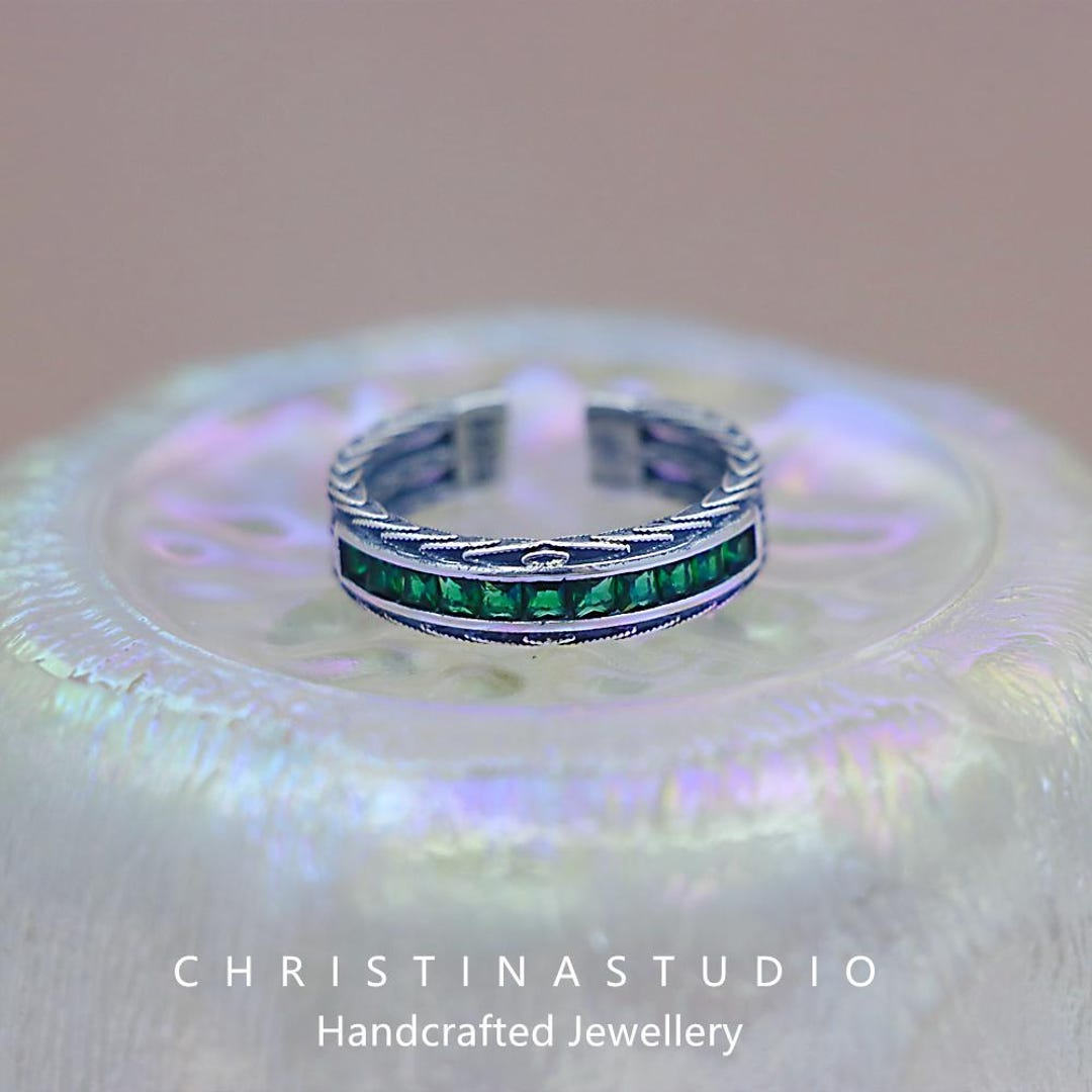 sterling silver エメラルドリング S925 Sterling Silver Emerald Zircon Braided Twisted Open