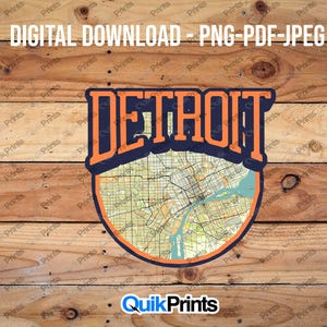 Detroit Map  - Digital Download - Digital File - PNG, PDF and JPEG