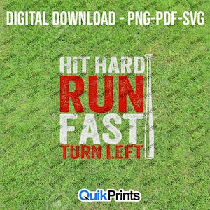 Hit Hard Run Fast Sla linksaf - honkbalafbeelding - digitale download - digitaal bestand - png, pdf en jpeg