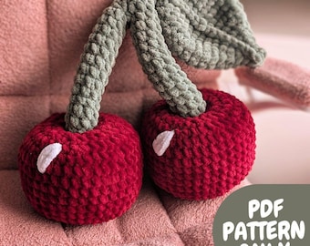 Crochet Cherry Pillow Patterns PDF for Single or Double Cherries