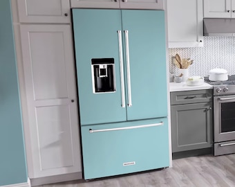 Paint-Match Vinyl Refrigerator Wrap Sherwin Williams Minor Blue SW 6792 peel & stick vinyl skin