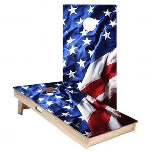 Rippled Stars & Stripes Cornhole Board Vinyl Wraps, Laminated Sticker Skin Decal Set