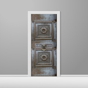 Copper Lion Head door wrap, custom printed, made-to-order, peel and stick, Permanent or Removable.