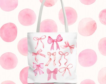 2-Piece Coquette Pink Bow Bride Bag Set - Preppy Canvas Tote With Zipper Pouch