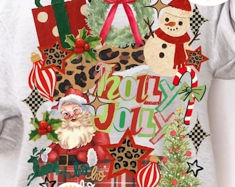 Holly Jolly Weihnachten Png, Retro Weihnachten Png, Kokette Weihnachtsdesign Sublimation, Retro Weihnachtsmann Png